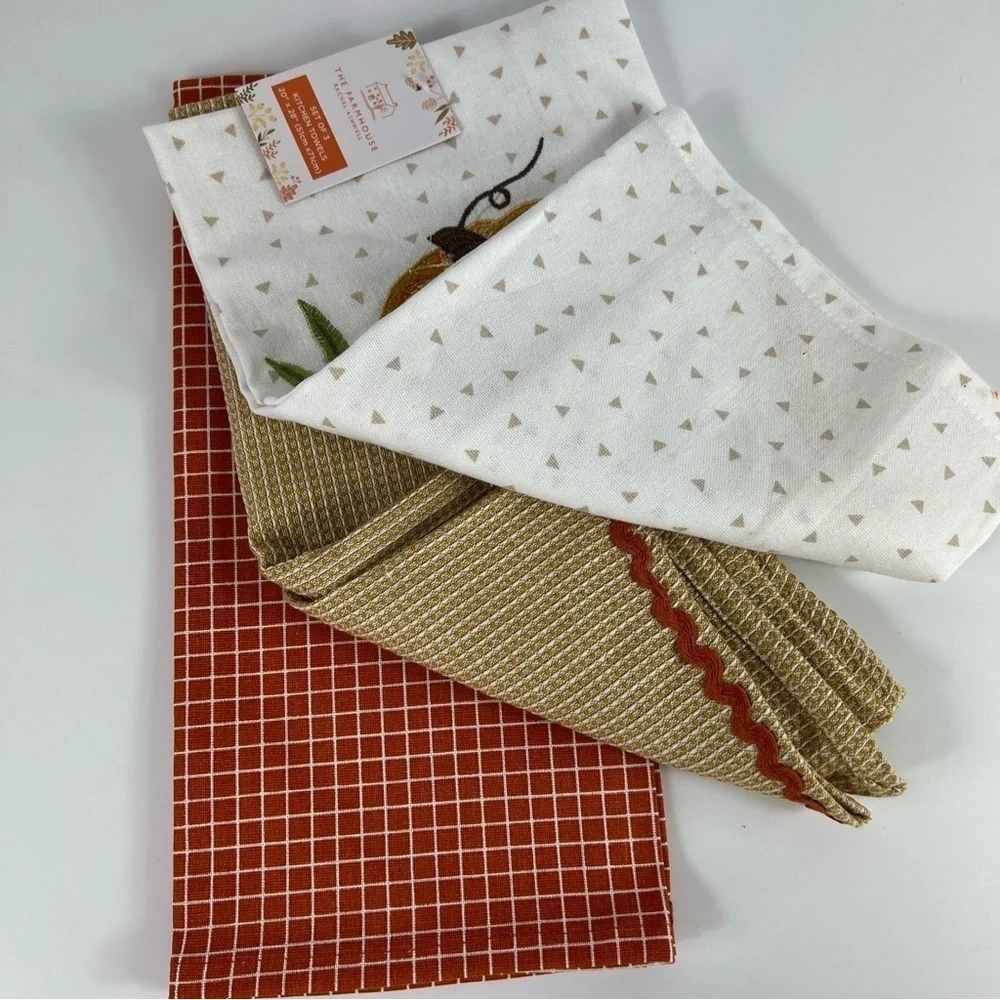 Rachel Ashwell The Farmhouse Pumpkins Kitchen Towels (3) Halloween Fall NEW